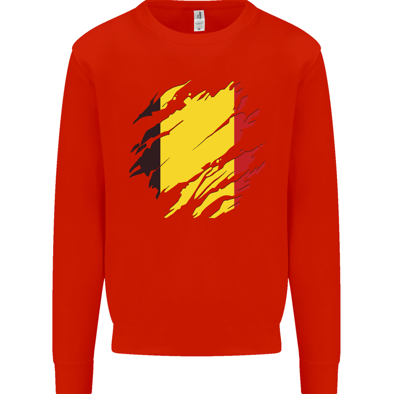Torn Belgium Flag Belgian Day Football Kids Sweatshirt Jumper Bright Red
