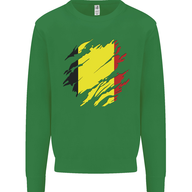 Torn Belgium Flag Belgian Day Football Kids Sweatshirt Jumper Irish Green