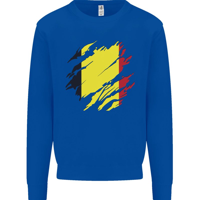 Torn Belgium Flag Belgian Day Football Kids Sweatshirt Jumper Royal Blue