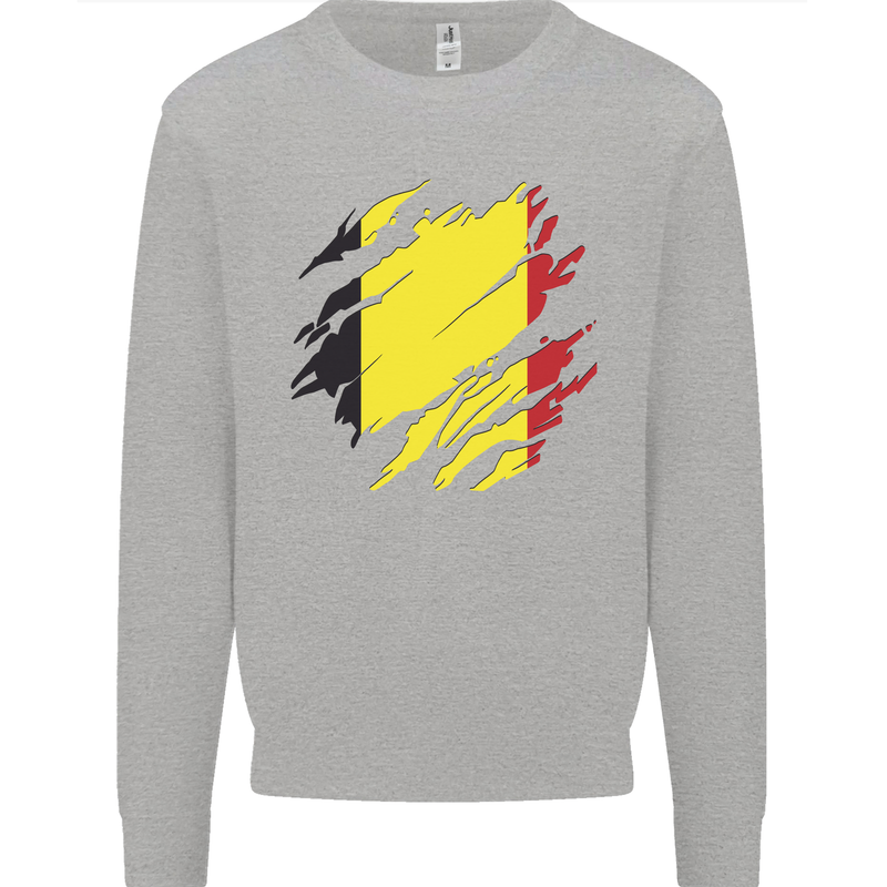 Torn Belgium Flag Belgian Day Football Kids Sweatshirt Jumper Sports Grey