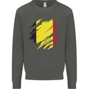 Torn Belgium Flag Belgian Day Football Kids Sweatshirt Jumper Storm Grey