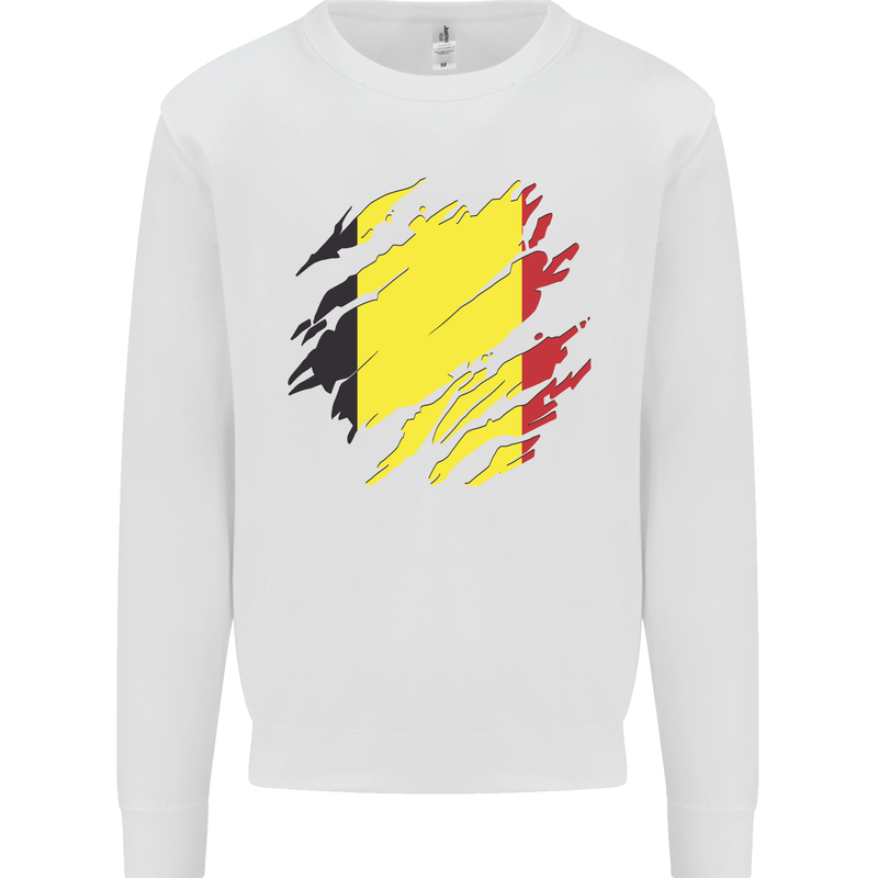 Torn Belgium Flag Belgian Day Football Kids Sweatshirt Jumper White