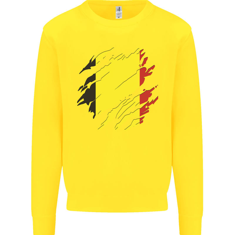 Torn Belgium Flag Belgian Day Football Kids Sweatshirt Jumper Yellow
