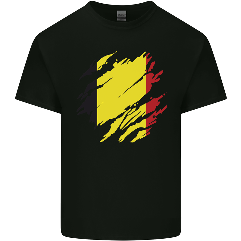 Torn Belgium Flag Belgian Day Football Kids T-Shirt Childrens Black