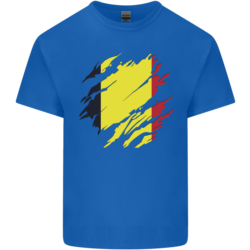 Torn Belgium Flag Belgian Day Football Kids T-Shirt Childrens Royal Blue