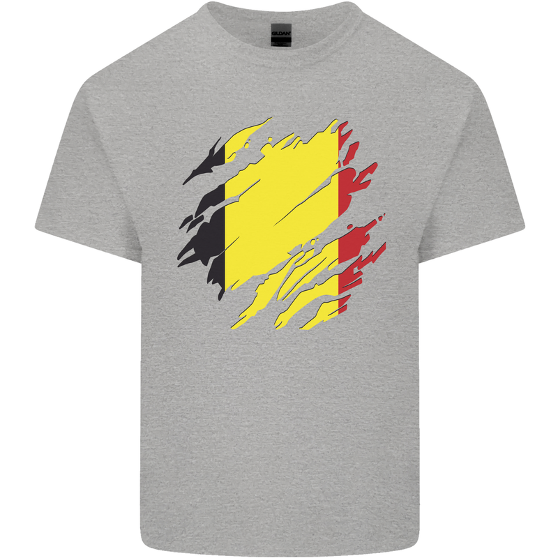 Torn Belgium Flag Belgian Day Football Kids T-Shirt Childrens Sports Grey