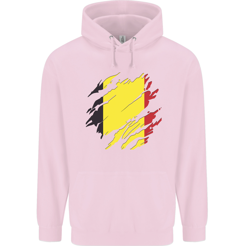 Torn Belgium Flag Belgian Day Football Mens 80% Cotton Hoodie Light Pink
