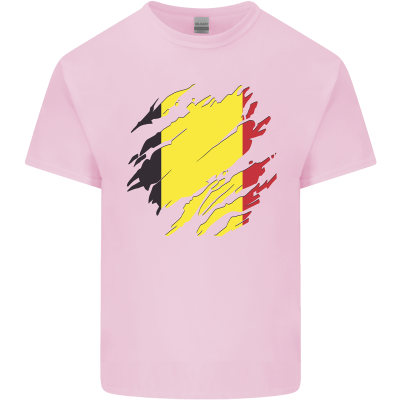 Torn Belgium Flag Belgian Day Football Mens Cotton T-Shirt Tee Top Light Pink