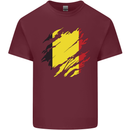 Torn Belgium Flag Belgian Day Football Mens Cotton T-Shirt Tee Top Maroon