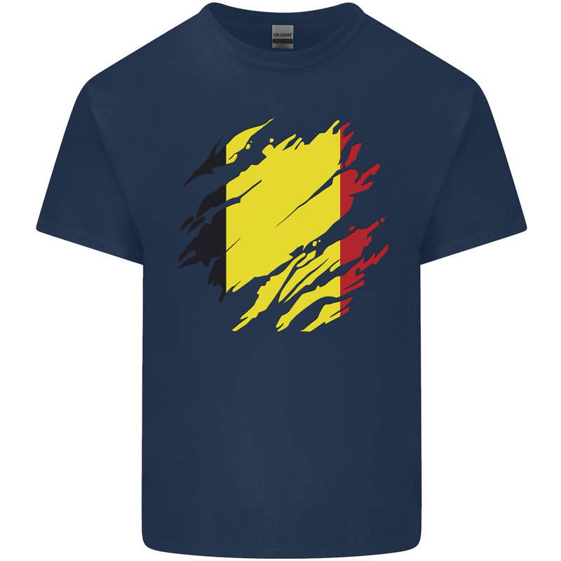 Torn Belgium Flag Belgian Day Football Mens Cotton T-Shirt Tee Top Navy Blue