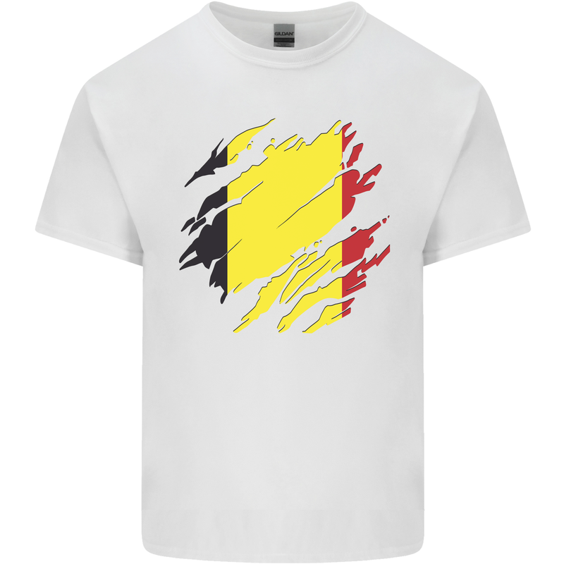 Torn Belgium Flag Belgian Day Football Mens Cotton T-Shirt Tee Top White