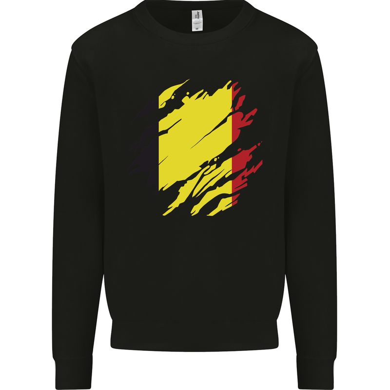 Torn Belgium Flag Belgian Day Football Mens Sweatshirt Jumper Black