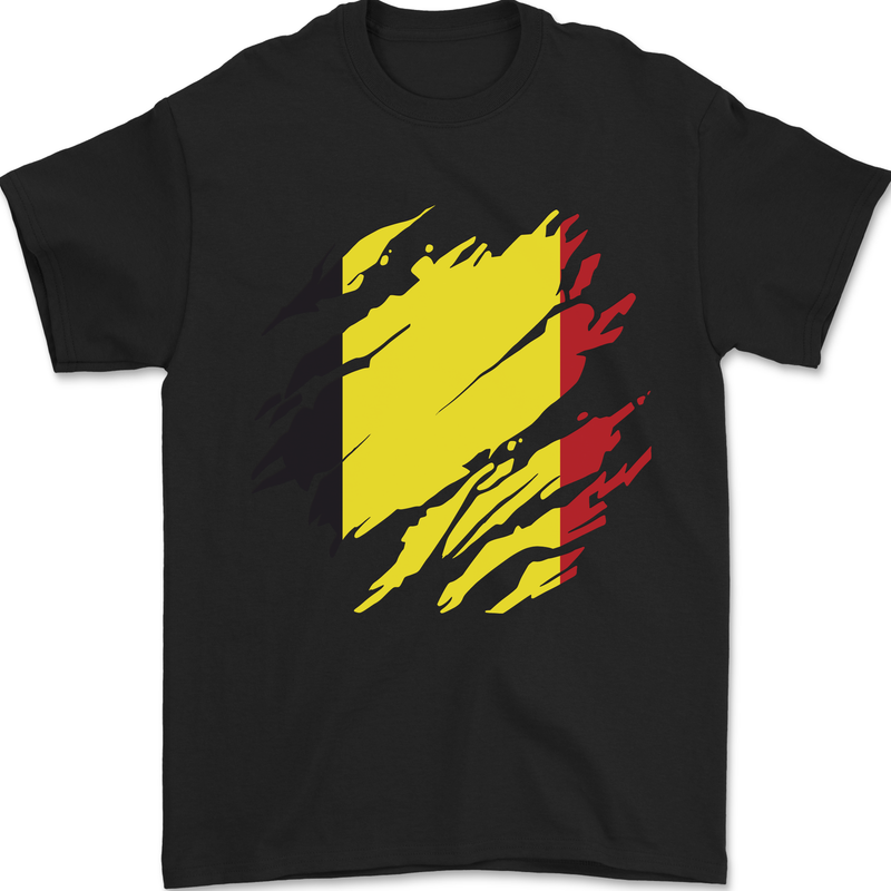 Torn Belgium Flag Belgian Day Football Mens T-Shirt 100% Cotton Black