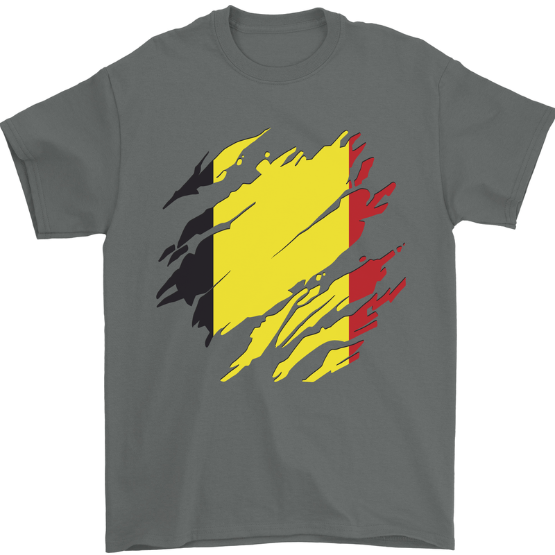 Torn Belgium Flag Belgian Day Football Mens T-Shirt 100% Cotton Charcoal
