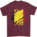 Torn Belgium Flag Belgian Day Football Mens T-Shirt 100% Cotton Maroon