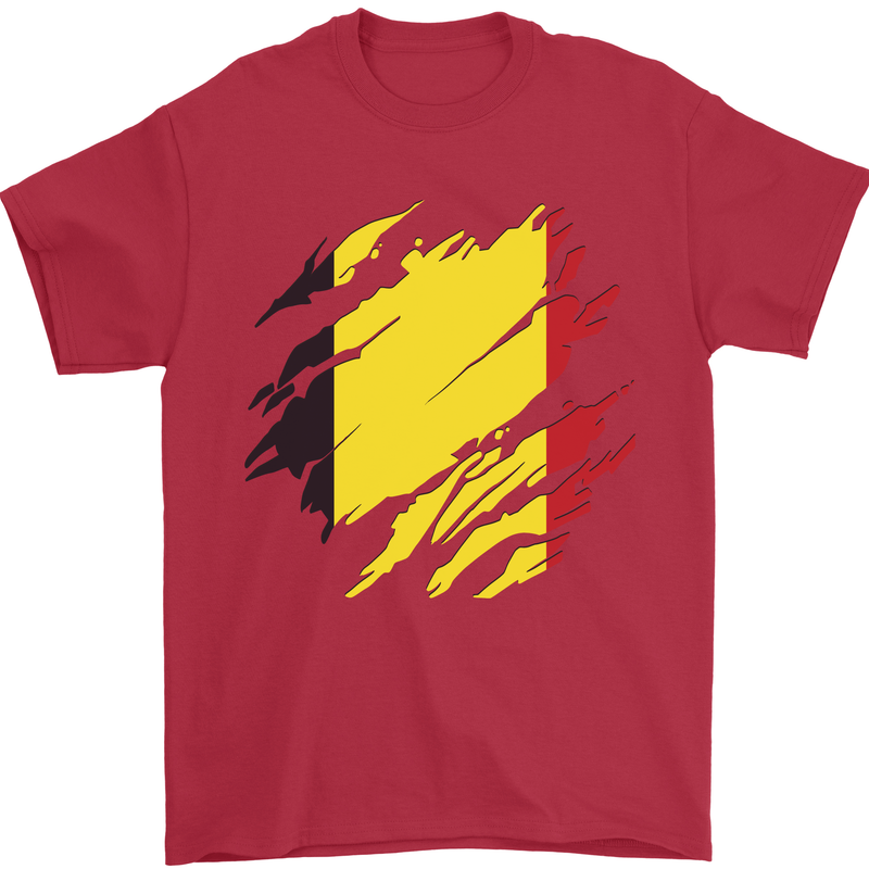 Torn Belgium Flag Belgian Day Football Mens T-Shirt 100% Cotton Red