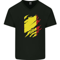 Torn Belgium Flag Belgian Day Football Mens V-Neck Cotton T-Shirt Black