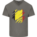 Torn Belgium Flag Belgian Day Football Mens V-Neck Cotton T-Shirt Charcoal
