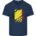 Torn Belgium Flag Belgian Day Football Mens V-Neck Cotton T-Shirt Navy Blue