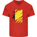 Torn Belgium Flag Belgian Day Football Mens V-Neck Cotton T-Shirt Red