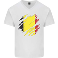 Torn Belgium Flag Belgian Day Football Mens V-Neck Cotton T-Shirt White