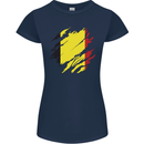 Torn Belgium Flag Belgian Day Football Womens Petite Cut T-Shirt Navy Blue