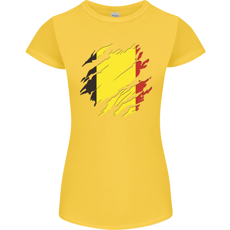 Torn Belgium Flag Belgian Day Football Womens Petite Cut T-Shirt Yellow