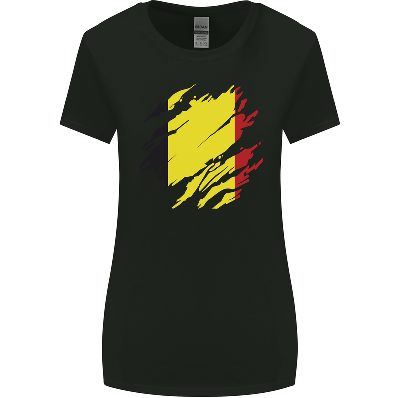 Torn Belgium Flag Belgian Day Football Womens Wider Cut T-Shirt Black