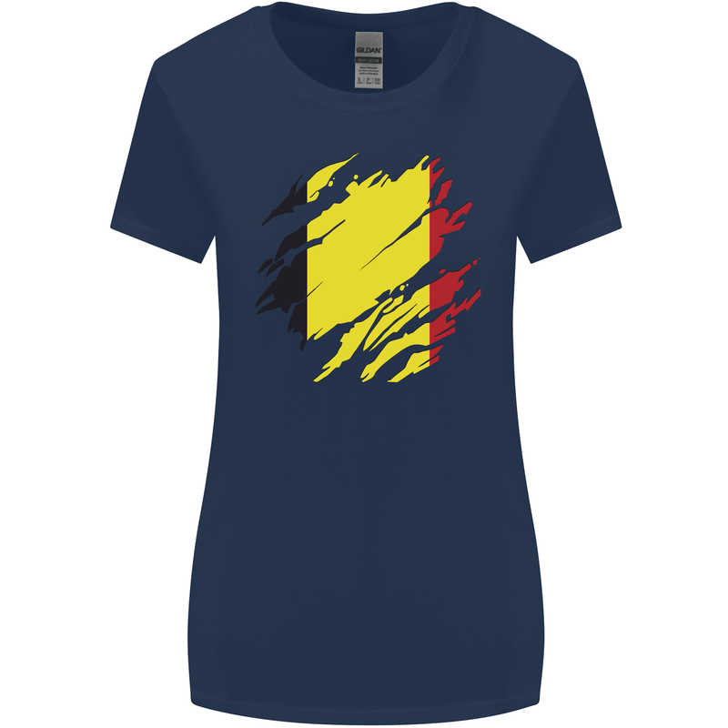 Torn Belgium Flag Belgian Day Football Womens Wider Cut T-Shirt Navy Blue