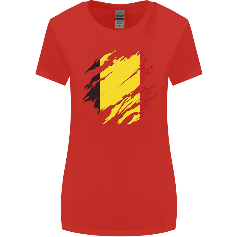 Torn Belgium Flag Belgian Day Football Womens Wider Cut T-Shirt Red