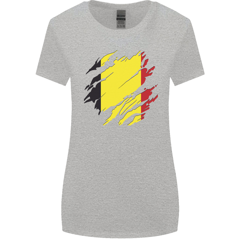 Torn Belgium Flag Belgian Day Football Womens Wider Cut T-Shirt Sports Grey
