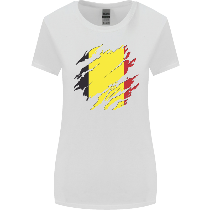 Torn Belgium Flag Belgian Day Football Womens Wider Cut T-Shirt White