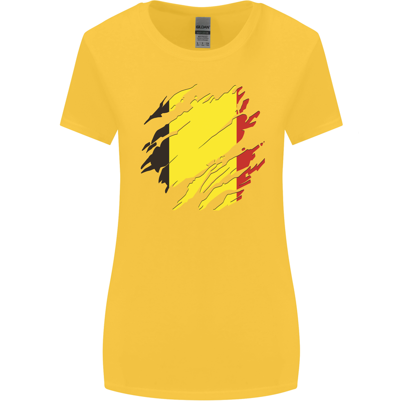 Torn Belgium Flag Belgian Day Football Womens Wider Cut T-Shirt Yellow