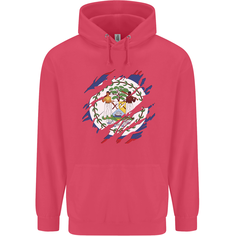 Torn Belize Flag Belizean Day Football Childrens Kids Hoodie Heliconia