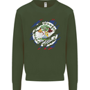 Torn Belize Flag Belizean Day Football Kids Sweatshirt Jumper Forest Green