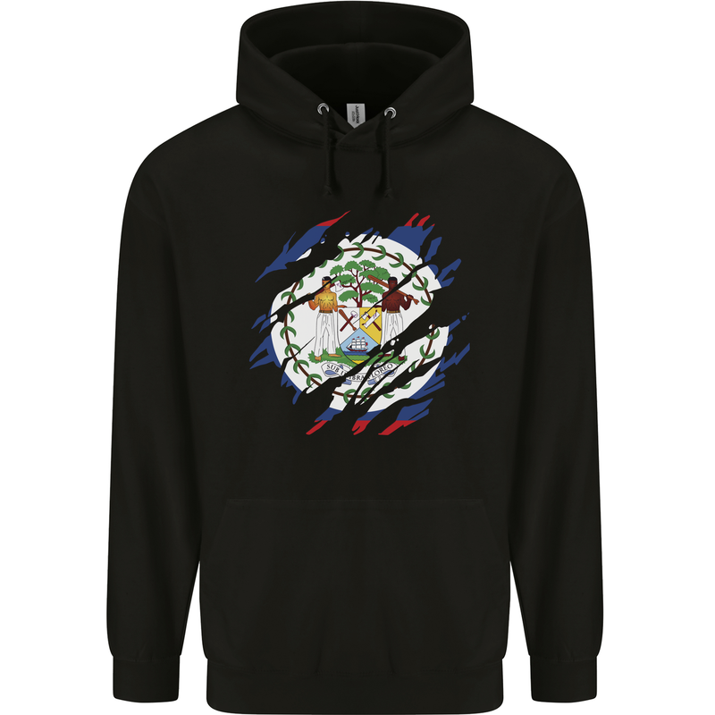 Torn Belize Flag Belizean Day Football Mens 80% Cotton Hoodie Black
