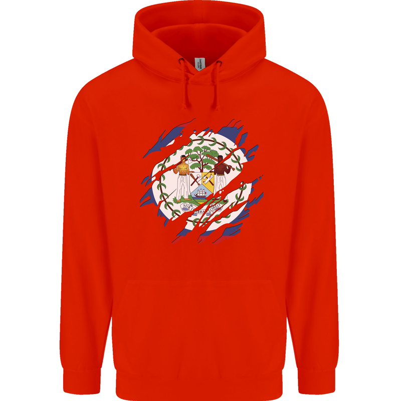 Torn Belize Flag Belizean Day Football Mens 80% Cotton Hoodie Bright Red