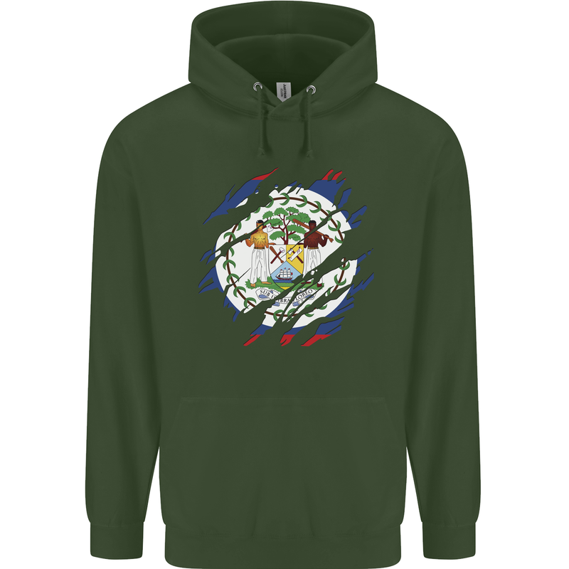 Torn Belize Flag Belizean Day Football Mens 80% Cotton Hoodie Forest Green
