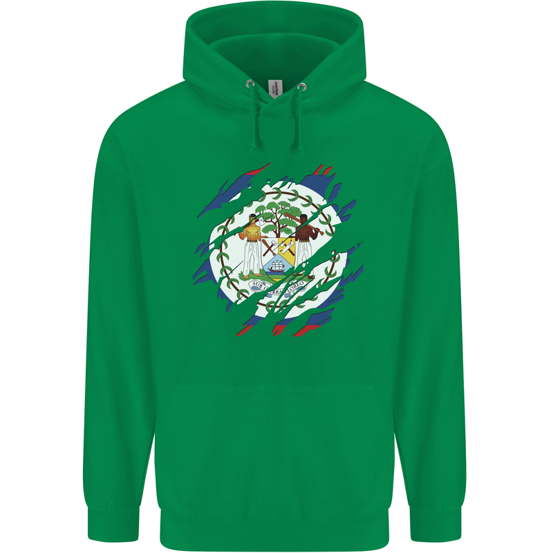 Torn Belize Flag Belizean Day Football Mens 80% Cotton Hoodie Irish Green