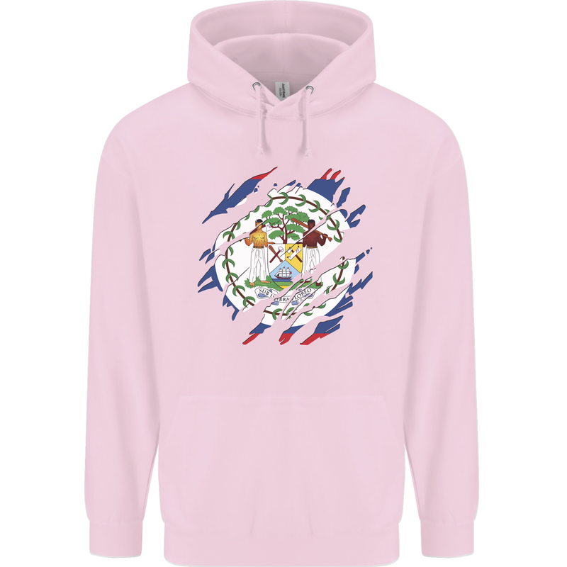 Torn Belize Flag Belizean Day Football Mens 80% Cotton Hoodie Light Pink