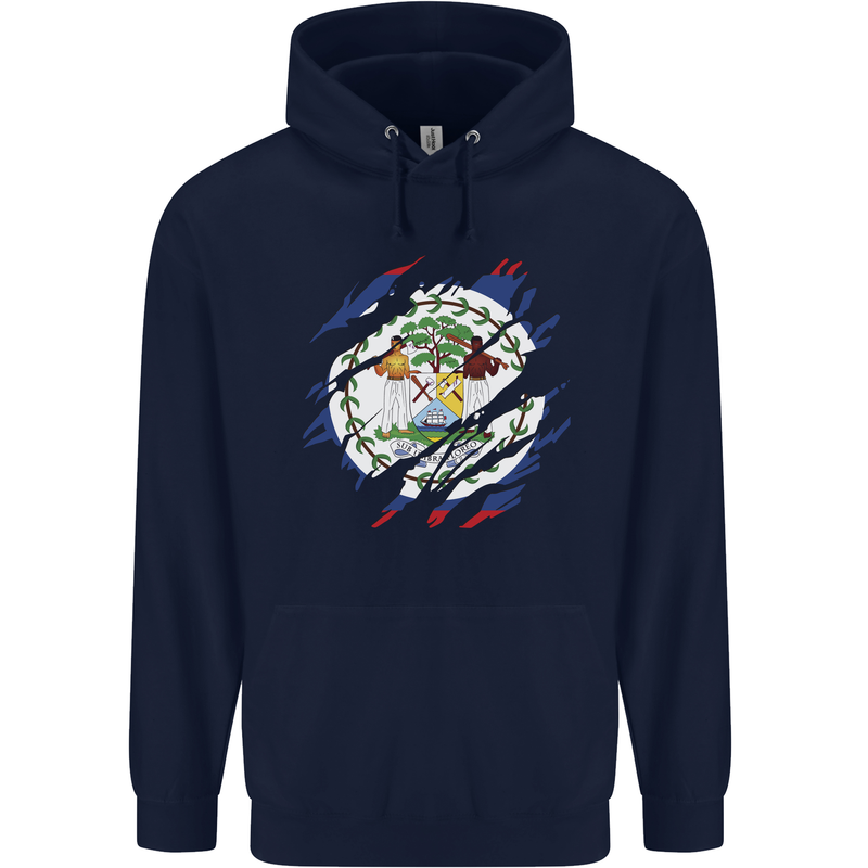 Torn Belize Flag Belizean Day Football Mens 80% Cotton Hoodie Navy Blue