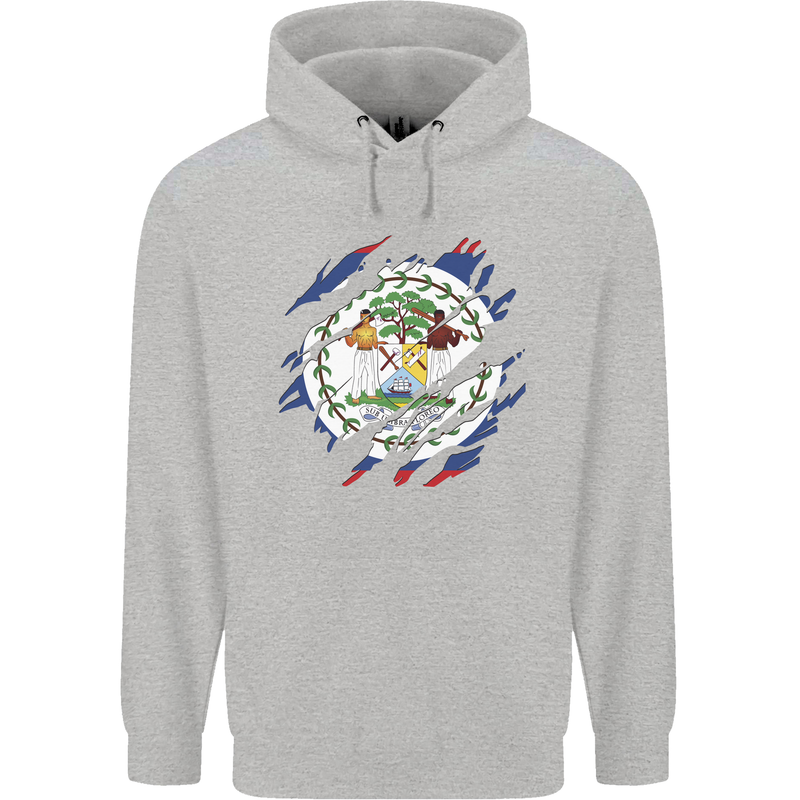 Torn Belize Flag Belizean Day Football Mens 80% Cotton Hoodie Sports Grey