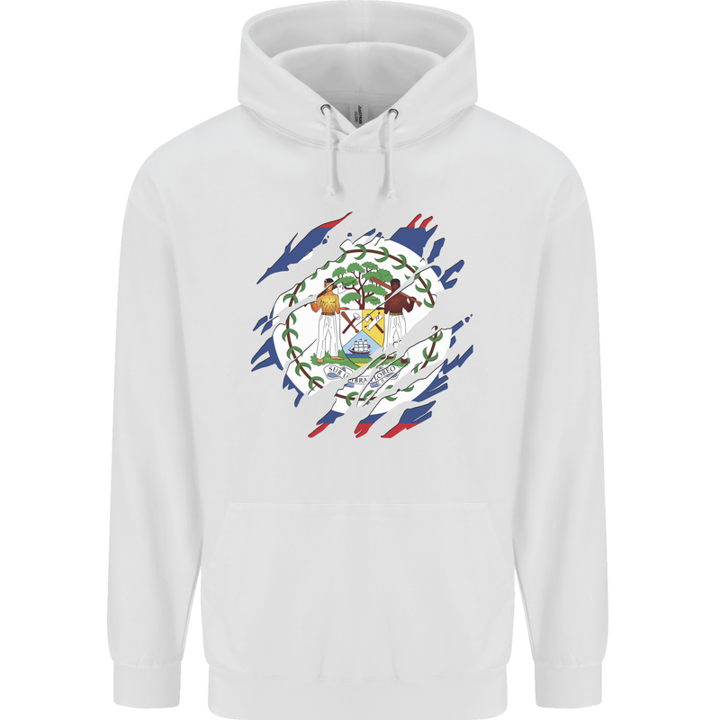 Torn Belize Flag Belizean Day Football Mens 80% Cotton Hoodie White