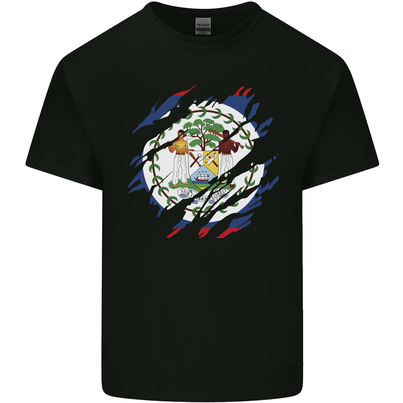 Torn Belize Flag Belizean Day Football Mens Cotton T-Shirt Tee Top Black
