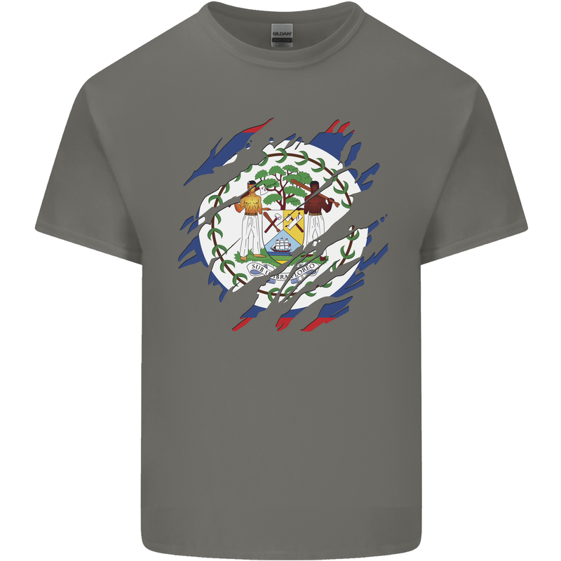Torn Belize Flag Belizean Day Football Mens Cotton T-Shirt Tee Top Charcoal