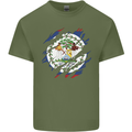 Torn Belize Flag Belizean Day Football Mens Cotton T-Shirt Tee Top Military Green