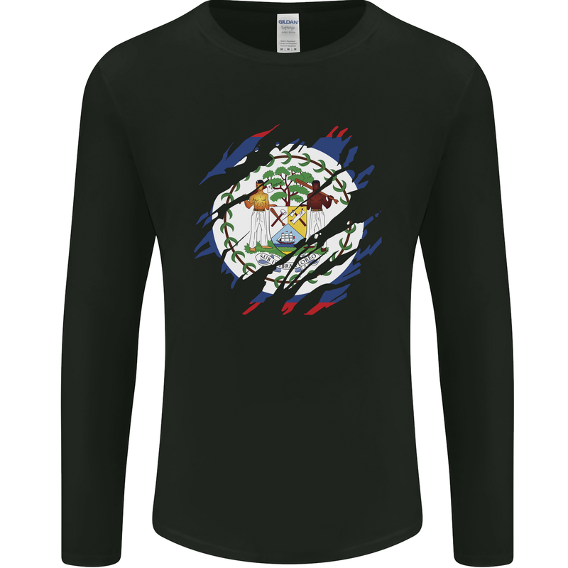 Torn Belize Flag Belizean Day Football Mens Long Sleeve T-Shirt Black