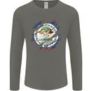 Torn Belize Flag Belizean Day Football Mens Long Sleeve T-Shirt Charcoal