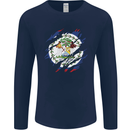 Torn Belize Flag Belizean Day Football Mens Long Sleeve T-Shirt Navy Blue