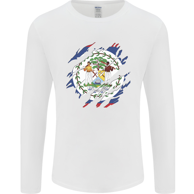 Torn Belize Flag Belizean Day Football Mens Long Sleeve T-Shirt White